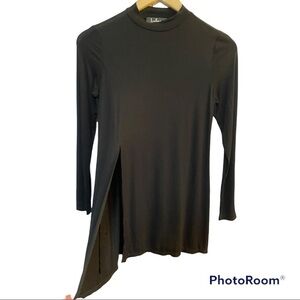 Lulus Black Shirt Blouse Long Sleeve Front Slit Size Small